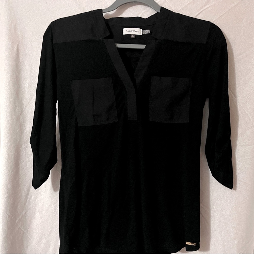 Calvin Klein XS Roll Half Sleeve Black Blouse